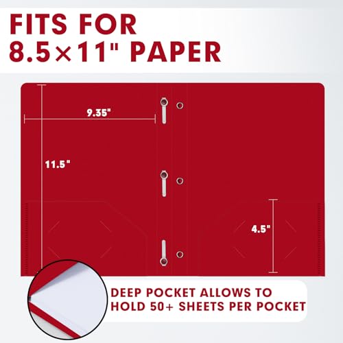 Plastic 2 Pocket Folders with Prongs, 30 Pack, Heavyweight, Letter Size Poly Folders with 3 Metal Prongs Fastener Clips (Red) - color: Red