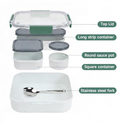 Lunch Bento Box Adults, Leakproof Compartment Adult Lunchable Salad Food Containers for Men Women, Bpa Free Reusable lunchbox, Microwave Dishwasher Safe, Green - color: Green