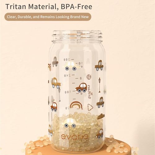 Evorie Tritan Spill Proof Toddler Straw Sippy Cup, 10 oz for Baby and Toddlers 1-3 Years Old, No Spill Straw Water Bottle with Removable Handles, Ideal for School, BPA-Free, Choco Car (New) - color: Choco Car