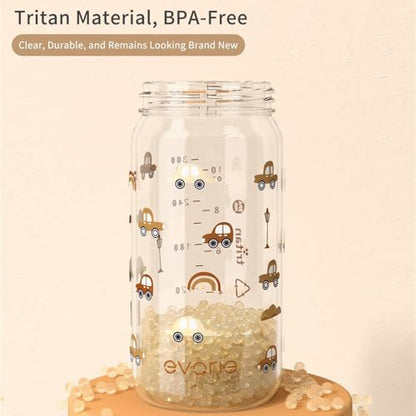 Evorie Tritan Spill Proof Toddler Straw Sippy Cup, 10 oz for Baby and Toddlers 1-3 Years Old, No Spill Straw Water Bottle with Removable Handles, Ideal for School, BPA-Free, Choco Car (New) - color: Choco Car