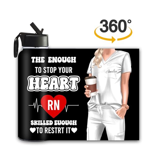 Custom Nurse Water Bottle 18/32oz Stainless Steel Insulated with Lid Personalized Nurse Gifts for Women Medical Staff Inspiration Gifts for Nurse Week Graduation Birthday Healthcare Worker - color: Design-10