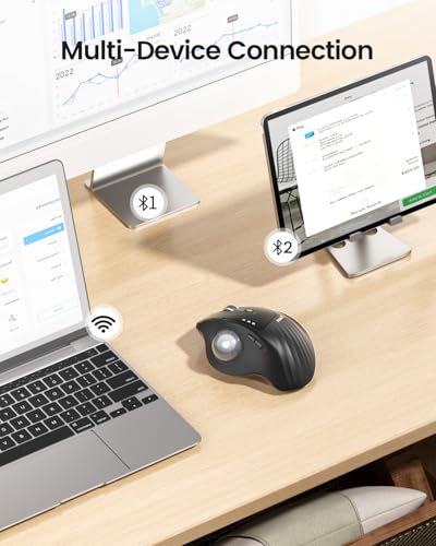 ProtoArc Wireless Trackball Mouse, EM01 NL Ergonomic Bluetooth Rollerball Thumb Rechargeable Computer Laptop Mouse, Adjustable Angle & 3 Device Connection for PC, Mac, Windows-Silver Ball - color: Silver Ball