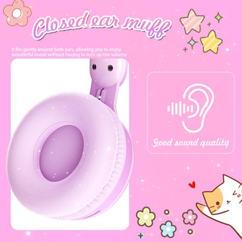 Rabbit Purple Cat Headphones Bluetooth, Noise Cancelling, LED, Mic | Delight your child with these stylish LED cat ear headphones premium noise cancellation, built-in mic, and wireless ease. - color: Rabbit Purple