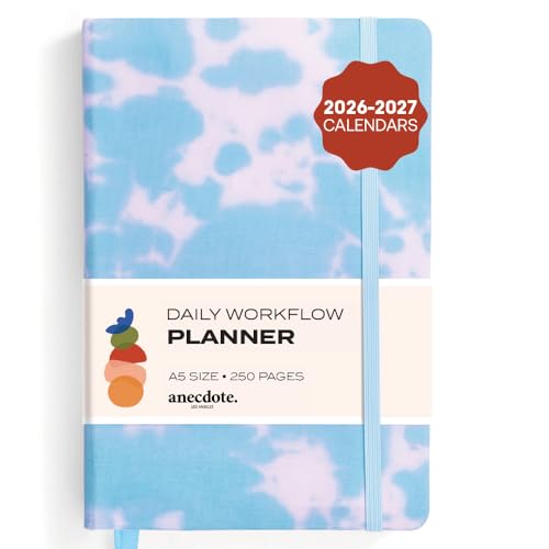 Anecdote Daily Planner w 2026-2027 Calendar, Start Anytime 26 Weeks Undated | 1 Page per Day | 8.5" x 5.2" | Hardcover To-Do List Organizer, Plan Your Success, Achieve Productivity Goals (Tie Dye) - color: Tie Dye, size: A5 (5.8'' x 8.3'')