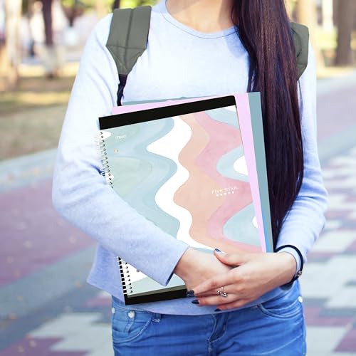 Five Star Spiral Notebook + Study App, 1 Subject, Wide Ruled, 8" x 10-1/2", 80 Sheets, Fights Ink Bleed, Water Resistant Cover, Pastel Waves (930060F)