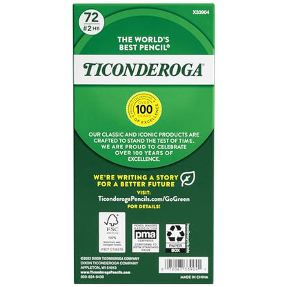 Ticonderoga Wood-Cased Pencils, Unsharpened, 2 HB Soft, Yellow, 72 Count - size: 72 Count (Pack of 1), style: Pack