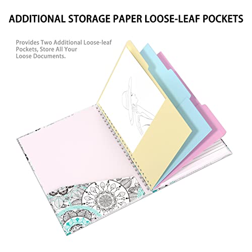 Rimilak Spiral Clipboard Folio with Refillable Lined Notepad, 14.5 x 9.8 In, Hardcover Cover with 5 Interior Pockets, Elastic Band and Pen Loop Series. Cute Stylish Clipfolio, Mandala Flower - color: Mandala Flower