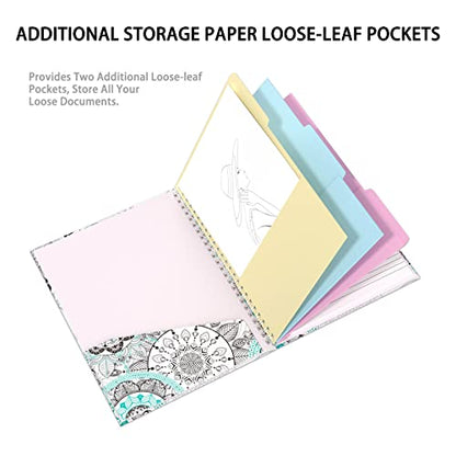 Rimilak Spiral Clipboard Folio with Refillable Lined Notepad, 14.5 x 9.8 In, Hardcover Cover with 5 Interior Pockets, Elastic Band and Pen Loop Series. Cute Stylish Clipfolio, Mandala Flower - color: Mandala Flower