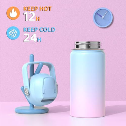 ACESAK Kids School Backpack for Girls, 4-In-1 Bookbag Backpack Set with 14OZ Insulated Kids Water Bottle(Blue Purple) - color: Blue-to-pink/Purple Gradient