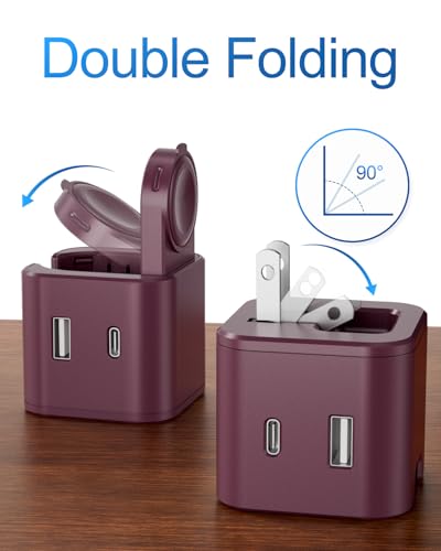 BeaSaf 36W for Apple Charging Block with Built-in Watch Charger, Foldable PD Fast Charger Block for iPhone, Dual Ports Wall Charger Compatible with Apple Watch iPhone AirPods (Plum) - color: Plum