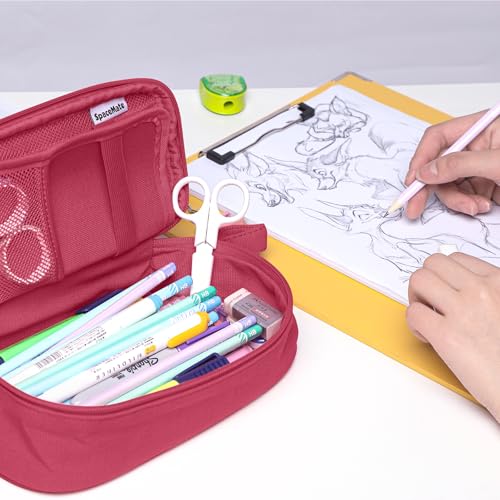 SPACEMATE Pencil Case Pouch Box Bag School Supplies Girls Boys Kids, Cute Preppy Stuff Large Big Capacity Aesthetic Pen Organizer, Back to College Stationary, Dark Pink, Heavy Duty Canvas, 1800ml - color: Dark Pink