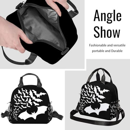 Bats Halloween Lunch Bag Insulated Lunch Box Large Capacity Meal Tote for Kids Women Men Cooler Bag Waterproof Adjustable Shoulder Strap Bat Lunch Tote for Work School Picnic Travel Office Hiking - color: Bat01