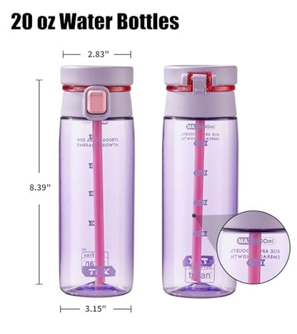TKK Sports Water Bottle with Straw & Build-in Carrying Handle, Spill-Proof 2-in 1 Lid, 20 oz Plastic Bottles, Dishwasher Safe, Leak-Proof Locking Lid for Kids, Outdoor, School Backpack, Purple - color: Purple