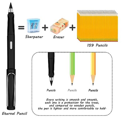 Ainiv Inkless Pencil Forever Pencil, 6 Sets Infinity Pencil Everlasting Pencil with Eraser, Reusable Infinite Pencil with Extra 6 Replaceable Nibs, Endless Pencil for Home Office School Supplies - color: 6 Sets Black and White