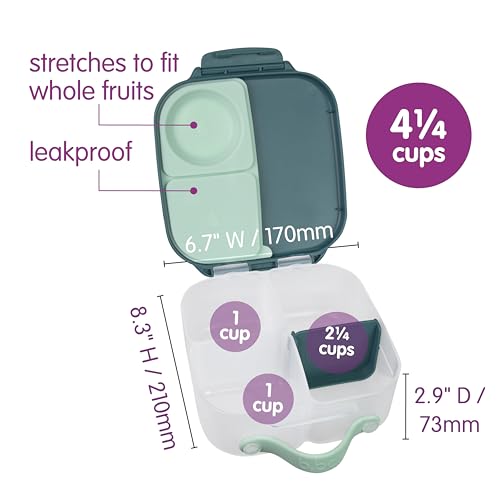 b.box Lunch Box Kids 2-pack, Mini Lunch Box + Snack Containers for Kids | 4.25 + 1.75 Cup Bento Box for Kids, Snack Box, Lunch Containers, Leak Proof, Dishwasher Safe, BPA Free, PFAS Free, Ages 4m+ - color: Emerald Forest