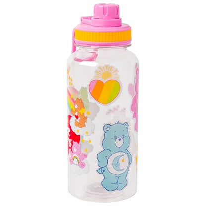 Silver Buffalo Care Bears Twist Spout, Plastic Water Bottle, 32oz | Includes Sticker Set, You Stick Yourself, 0.95 Liters - color: Care Bears Rainbow Heart