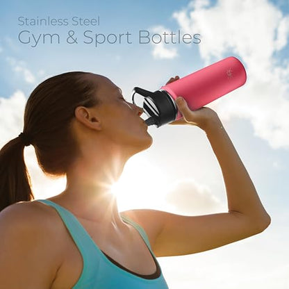 SipX™ 18 oz Insulated Water Bottle with 3 Lids – Leakproof Stainless Steel, Triple Insulated – Cold 24 Hours/Hot 12 Hours – Durable Bottle for School, Gym, Travel – Red - color: Red, size: 18 Ounces
