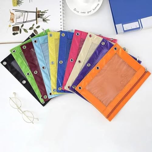 Jinshining 1pc Beige Pencil Pouch for 3 Ring Binder, Binder Pencil Case with Smooth Zipper,Clear Window Pencil Case,Big Capacity 3 Ring Binder Pencil Bag with 3 Reinforced Grommets,Binder Accessories