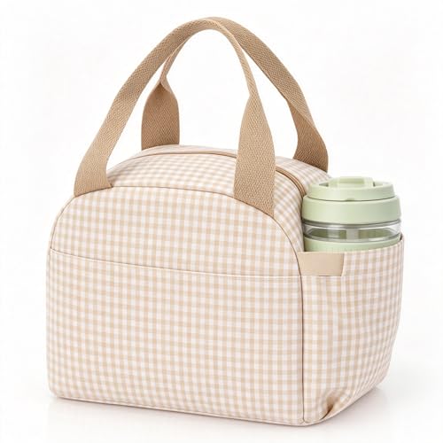 Insulated Lunch Bag for Women, Reusable Lunch Box Tote for Work & Office, Portable Leakproof Cooler Bag Roomy Adult Lunch Bags for Travel, Picnic & Daily Meals, Beige Gingham - color: Beige Gingham, size: M