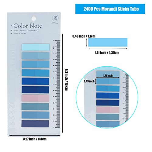 2400 Pcs Morandi Sticky Tabs, 12 Sheets Sticky Index Tabs, Book Tabs, Page Markers, Colorful Book Annotating Tabs, Page Tabs, Sticky Flags, Transparent Sticky Note Tabs, File Index Tabs with Ruler - style: 2400pcs sticky tabs