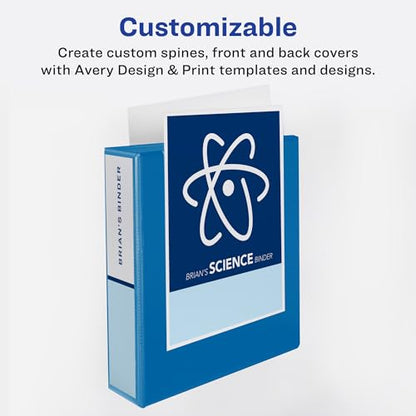 Avery Heavy-Duty View 3 Ring Binder, 1.5" One Touch Slant Rings, Holds 8.5" x 11" Paper, 1 Light Blue Binder (05401) - size: 1.5"