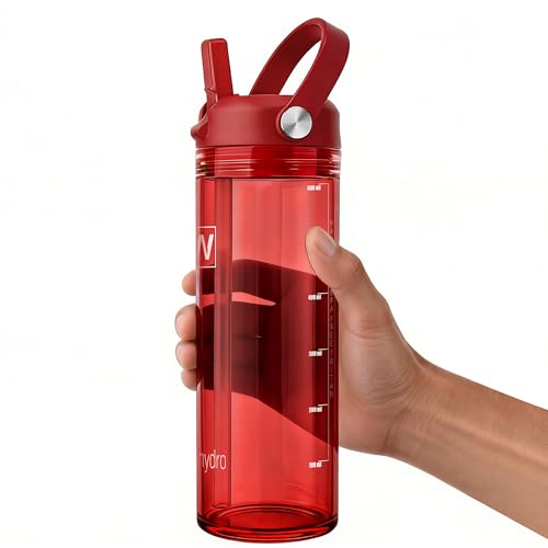 20 oz Clear Water Bottle with Straw & Handle, Leakproof Tritan Water Bottle, BPA Free Reusable Plastic Bottle with Volume Markings, Dishwasher Safe for School,Travel, Sports, True Red - color: True Red, size: 20 Ounces