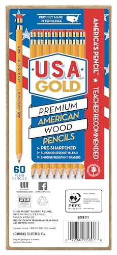 Cra-Z-Art U.S.A. Gold Pre-sharpened American Wood Cased #2 HB Yellow Pencils, 60 Pack - size: 1 Count (Pack of 60)