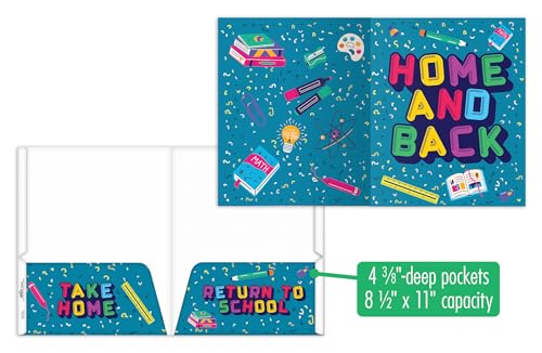 Home & Back Student Homework Folders | Classroom Organization Take-Home 2-Pocket Folder | School-to-Home Communication | Fits 8.5" x 11" Letter Paper | 14-pt Cardstock | Deep 4.5" Pockets | Set of 6