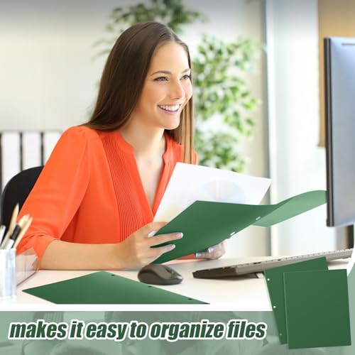Yeaqee 50 Pcs Plastic Folders with Pockets Bulk 3 Hole Punched 2 Pocket File Folders for 3 Ring Binder Divider Folder for Notebooks, Durable Poly for Office Home (Dark Green) - color: Dark Green