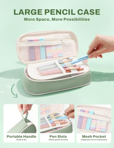 SUNEE 54PCS Aesthetic Stationery Set with Cute Pencil Case, 8 Color Pastel Highlighters, 8 Black Gel Pens, 6 Mechanical Pencils & Refills, College School Supplies for Students Girls Green - color: Black, style: 54 Pack