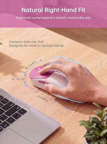 hunart H6 49g Wireless Mouse, Bluetooth & 2.4GHz Rechargeable Mouse, Lightweight Silent Ergonomic Mouse with USB-C Charging, Portable Right-Hand Office Mouse for Laptop, PC, MacBook(Berry Pink) - color: Berry Pink