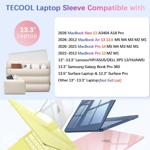 TECOOL Waterproof Puffy 13 Inch Laptop Case for MacBook Neo 13 Sleeve(A3404 A18 Pro),MacBook Air 13 M5-M1 2026-2017,Mac Pro 13/14 M5-M1 2026-2012,MacBook Sleeve 13 Inch with Pocket & Small Bag-Sand - color: Sand, size: 13-13.6 Inch