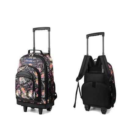 20" 2-in-1 Rolling Backpack,Backpack for Travel w/Wheels | Trolley Suitcase w/Telescopic Handle,Lightweight,Durable, Travel-Friendly, Unisex,2561-20''-Floral - color: JH-2561-Floral-20