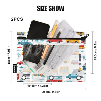 School Bus Car Pencil Pouch for 3 Ring Binder, 2 PCS Binder Pencil Pouch with Zipper, Clear Window Zipper Pencil Case Pencil Bags for Office Supplies - color: School Bus