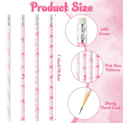Xqumoi 60Pcs Coquette Pink Bow Pencils with Eraser - Preppy Bow #2 HB Pencils, Back to School Classroom Student Rewards, School Office Supply, Party Goodie Bag Fillers Stuffers, Birthday Party Favors - style: Pink Bow