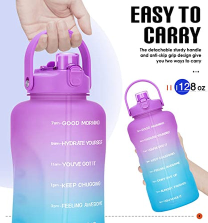 HydroPal 1 Gallon Water Bottles with Straw, 128 oz Water Bottle BPA Free Innovative 2-IN-1 Lid Gym Bottle with Times to Drink Motivational, Large for Sports Fitness Camping Water Jug （13.8X5.5 inch） - color: Jacaranda