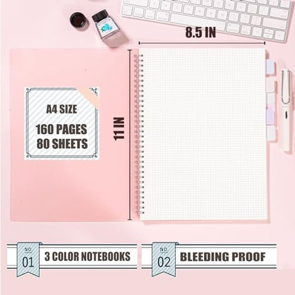 OWSC 3 Pack Graph Spiral Notebook, Hardcover Notebooks for Work A4 Graph | 5.9 x 8.3 IN Notebooks College Ruled for Note Taking, School and Journal with 80 Sheets/160 Pages 110 GSM Thick Papers - size: Graph-A4-3 Pcs