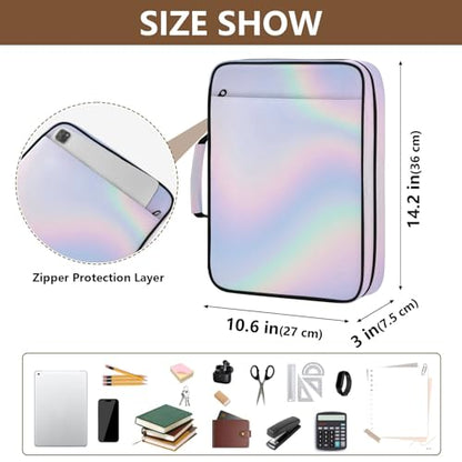 Rainbow Holographic 3 Ring Zipper Binder Accordion File Organizer Expanding File Folder Expandable for Documents A4 Letter Size