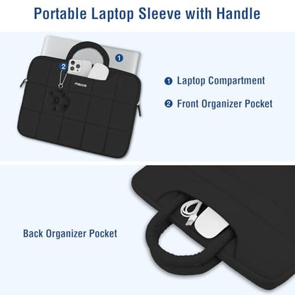 MOSISO Laptop Case 13.3 inch,13-13.3 inch Puffy Laptop Sleeve Compatible with MacBook Neo 13/Air 13 13.6/Pro/Pro 14,HP Dell ASUS Lenovo,Rectangle Quilted Bag with Handle&Flower Pendant, Black - color: Black, size: 13.3 inch
