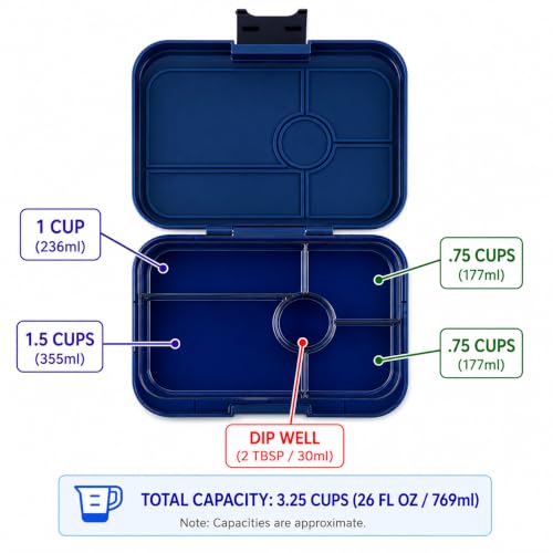Yumbox Tapas Leakproof Bento Box, 5 Compartments, Monte Carlo Blue | Large Capacity Design, Removable Compartment Tray, Easy-Open Single Latch, Ideal for Teens & Adults, Dishwasher-Safe Tray - color: Monte Carlo Blue with Clear Navy Tray