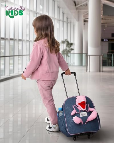 Toddler Luggage w Pink Dinosaur Toys, Kids Rolling Backpack for Girls, Boys, Toddler Suitcase, Gifts for 3 4 5 6 Year Old - color: 02 Dinosaur Pink, style: Trolley