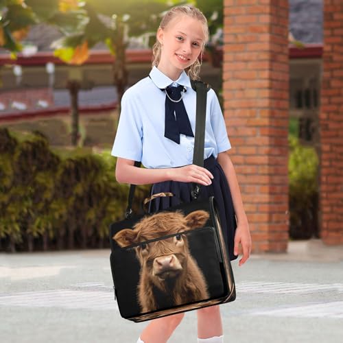 3 Ring Zipper Binder Cure Highland Cow Binder Organizer Portfolio with File and Shoulder Strap & Handle Large Capacity File Folder - color: Highland Cow
