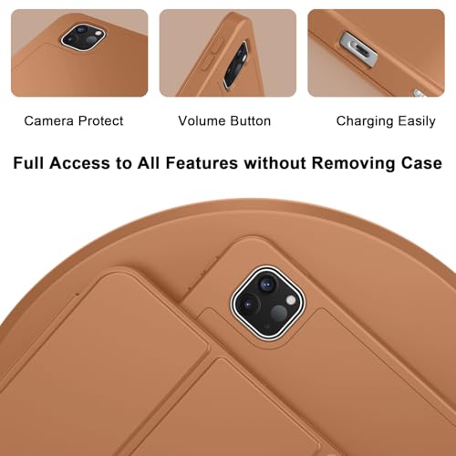 ZryXal iPad Pro 11 Inch Case (M5) 2025/ (M4) 2024 (Model: A2836/A2837/A3006), Trifold Stand Smart Cover with Pencil Holder and Soft TPU Back, Auto Wake/Sleep (New Brown) - color: New Brown