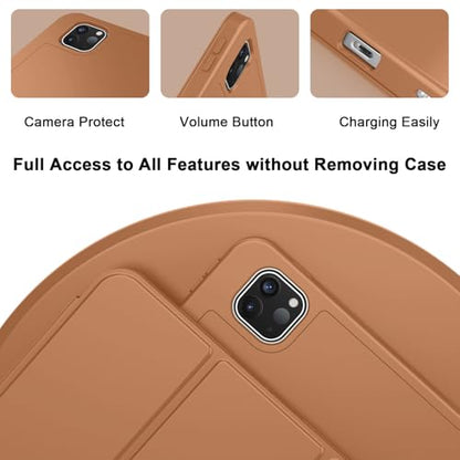 ZryXal iPad Pro 11 Inch Case (M5) 2025/ (M4) 2024 (Model: A2836/A2837/A3006), Trifold Stand Smart Cover with Pencil Holder and Soft TPU Back, Auto Wake/Sleep (New Brown) - color: New Brown