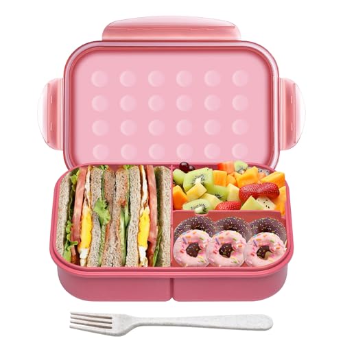 Itopor Bento Box for Kids & Adults, Lunch Box 46 oz, Dusty Pink | Wheat straw material, BPA-free, leakproof, 3 compartments, microwave & dishwasher safe, for school, office & travel - color: Dusty Pink