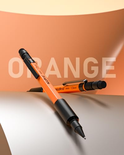 Nicpro 3 PCS 1.3 mm Orange Mechanical Pencils Set with 66 Lead Refill, 3 Eraser - Weatherproof Metal Barrel, Heavy Duty Carpenter Pencil MP2000 for Outdoor Marking Drafting Drawing Woodworking - style: 3 Pack (Orange)