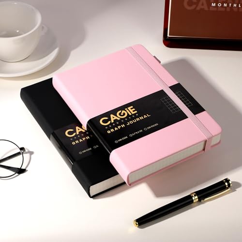 CAGIE Graph Paper Notebook 320 Pages 100 GSM Graphing Grid Journal B5 Hardcover Leather Quad Ruled Notebooks for Engineering, Math, Work, Pink - color: Pink, style: Graph A5
