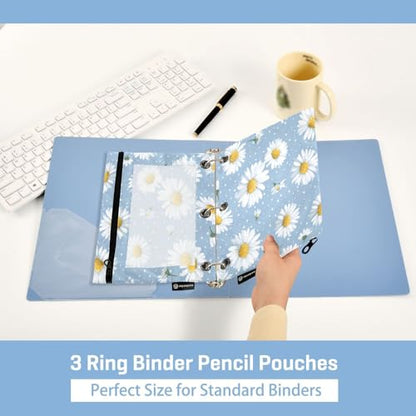 2 Pack Pencil Pouches for 3 Ring Binder Daisy Blue Zipper Pencil Case Bags with Clear Window for Classroom School Office Supplies - color: Daisy