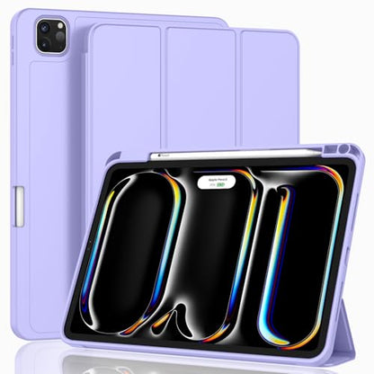 ZryXal iPad Pro 11 Inch Case (M5) 2025/ (M4) 2024 (Model: A2836/A2837/A3006), Trifold Stand Smart Cover with Pencil Holder and Soft TPU Back, Auto Wake/Sleep (Light Purple) - color: Light Purple