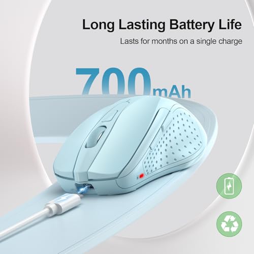 TECKNET Wireless Mouse, BT 5.0/2.4G, Rechargeable 6-DPI Silent, Lightblue | Bluetooth 5.0/3.0 & USB A, 2-Device Easy Switch, Wide OS Compatible, 6 Buttons, 6-DPI up to 4800, Ergonomic for S to M Hands - color: Lightblue